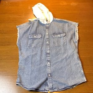 International Concepts armless button down hooded shirt